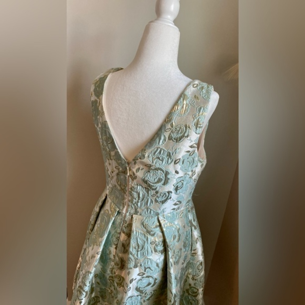 Lulu’s Women’s Small Metallic Gold Green Sleeveless Midi Dress With Pockets - Picture 6 of 6